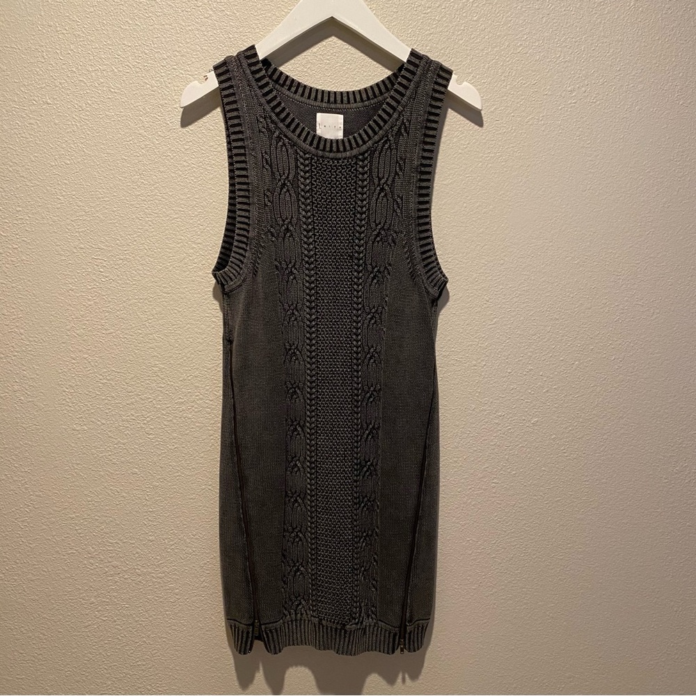 Leith Nordstrom Cable Knit Sleeveless Sweater Tunic Dress Medium Gray Cotton